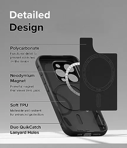 Ringke Onyx iPhone 15 Pro uchun g‘ilof, [MagSafe bilan mos] Yog‘ va kirlikka chidamli, Kameralar uchun alohida linza qopqoqlari, Sirpanmaydigan yaxshilangan tutqichli yengil qopqoq - Magnit Qora - 6