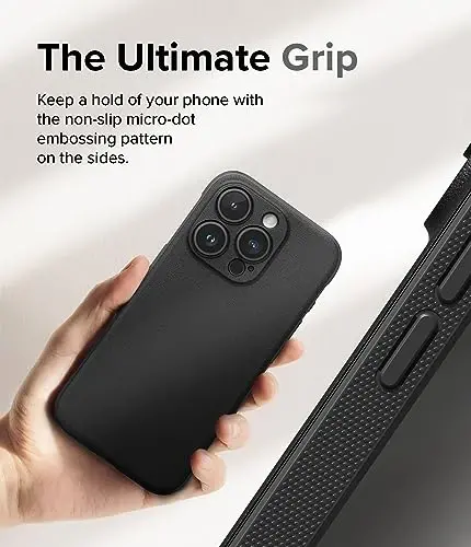 Ringke Onyx iPhone 15 Pro uchun g'ilof, [Qo'lda yaxshi seziladi] Yog' va kirlikka chidamli, Kameralar uchun individual linza qopqoqlari, Sirpanmaydigan kuchaytirilgan ushlagich Yengil qopqoq - Qora - 5