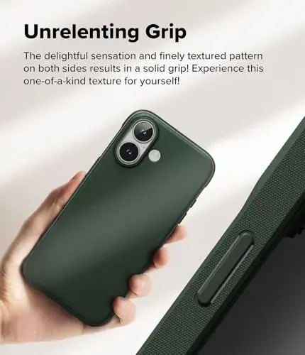 Ringke Onyx iPhone 16 Plus uchun g'ilof, [Qo'lda yaxshi seziladi] Yog' va kirlikka chidamli, Kameralar uchun individual linza qopqoqlari, Sirpanmaydigan yaxshilangan ushlagichli yengil qopqoq - To'q yashil - 4