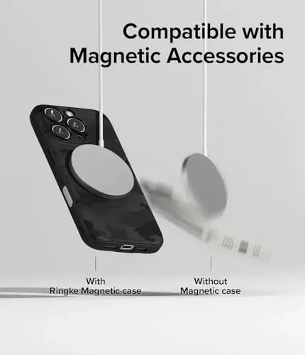 Ringke Onyx iPhone 16 Pro Max uchun g'ilof, [MagSafe bilan mos] Yog 'va kirlarga chidamli, Kameralar uchun alohida linza qopqoqlari, Sirpanmaydigan kuchaytirilgan ushlagichli yengil qopqoq - Magnit Kamuflaj Qora - 5