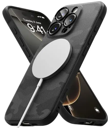 Ringke Onyx iPhone 16 Pro Max uchun g'ilof, [MagSafe bilan mos] Yog 'va kirlarga chidamli, Kameralar uchun alohida linza qopqoqlari, Sirpanmaydigan kuchaytirilgan ushlagichli yengil qopqoq - Magnit Kamuflaj Qora - 1