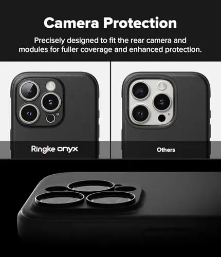 Ringke Onyx iPhone 16 Pro Max uchun g‘ilof, [Qo‘lda yaxshi seziladi] Yog‘ va kirga chidamli, kameralar uchun alohida linza qopqoqlari, sirpanmaydigan kuchaytirilgan tutqichli yengil g‘ilof - Qora - 3