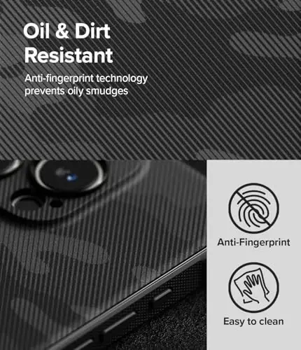 Ringke Onyx iPhone 16 Pro Max uchun g‘ilof, [Qo‘lda yaxshi seziladi] Yog‘ va kirlikka chidamli, Kameralar uchun individual linza qopqoqlari, Sirpanmaydigan kuchaytirilgan ushlagich Yengil qopqoq - Camo Black - 4