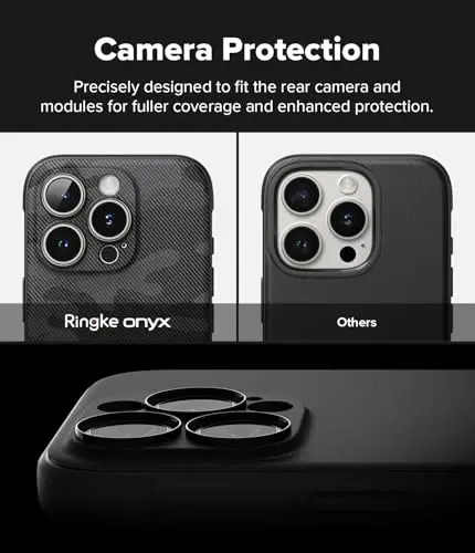 Ringke Onyx iPhone 16 Pro Max uchun g‘ilof, [Qo‘lda yaxshi seziladi] Yog‘ va kirlikka chidamli, Kameralar uchun individual linza qopqoqlari, Sirpanmaydigan kuchaytirilgan ushlagich Yengil qopqoq - Camo Black - 3