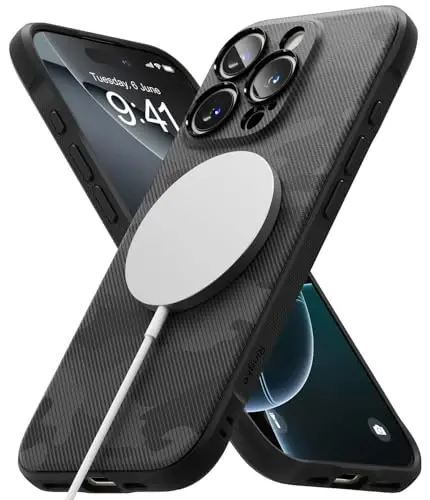 Ringke Onyx iPhone 16 Pro uchun g‘ilof, [MagSafe bilan mos] Yog‘ va kirlikka chidamli, kameralar uchun individual linza qopqoqlari, sirpanmaydigan kuchaytirilgan ushlagich yengil g‘ilof - Magnetic Camo Black 