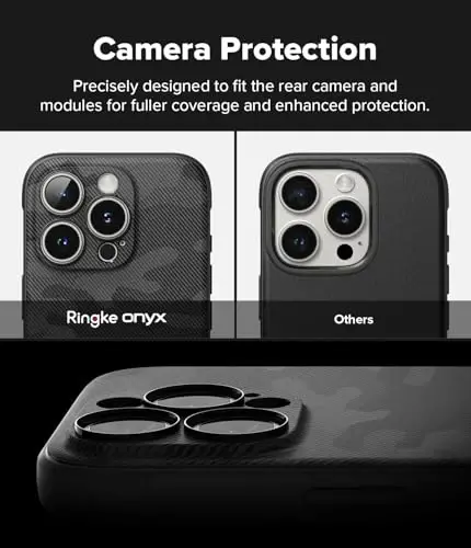 Ringke Onyx iPhone 16 Pro uchun g‘ilof, [MagSafe bilan mos] Yog‘ va kirlikka chidamli, kameralar uchun individual linza qopqoqlari, sirpanmaydigan kuchaytirilgan ushlagich yengil g‘ilof - Magnetic Camo Black - 3