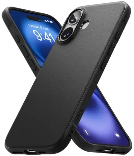 Ringke Onyx iPhone 16 uchun gʻilof, [Qoʻlda yaxshi seziladi] Yogʻ va kirlikka chidamli, Kameralar uchun individual linza qopqoqlari, Sirpanmaydigan kuchaytirilgan ushlagich Yengil qopqoq - Qora 