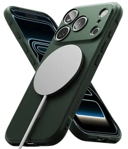 Ringke Onyx iPhone 17 Pro uchun g'ilof, [MagSafe bilan mos] Yog' va kirga chidamli, kameralar uchun individual linza qopqoqlari, sirpanmaydigan yaxshilangan tutqichli yengil g'ilof - Magnitli to'q yashil - RINGKE