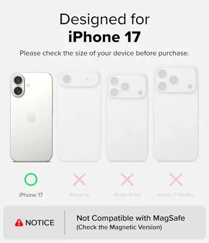 Ringke Onyx iPhone 17 uchun g'ilof, [Qo'lda yaxshi seziladi] Yog' va kirlikka chidamli, kameralar uchun individual linza qopqoqlari, sirpanmaydigan kuchaytirilgan tutqichli engil qopqoq - Camo Black - 2