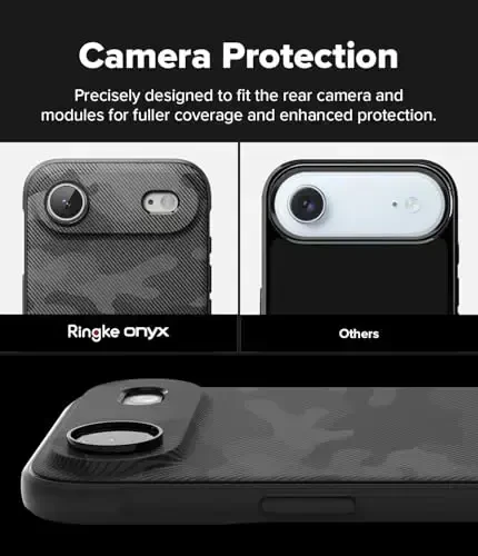 Ringke Onyx iPhone Air Case uchun, [MagSafe bilan mos] Yog' va kirlikka chidamli, Kameralar uchun individual linza qopqoqlari, Sirpanmaydigan yaxshilangan tutqichli yengil qopqoq - Magnitli Kamuflyaj Qora - 3