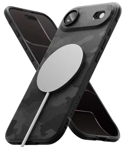 Ringke Onyx iPhone Air Case uchun, [MagSafe bilan mos] Yog' va kirlikka chidamli, Kameralar uchun individual linza qopqoqlari, Sirpanmaydigan yaxshilangan tutqichli yengil qopqoq - Magnitli Kamuflyaj Qora 