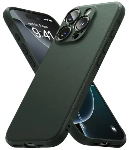 Ringke Onyx [Qo'lda yaxshi turadi] iPhone 16 Pro qurilmasi bilan mos keladigan, yog'li barmoq izlarini oldini oladigan anti-barmoq izi texnologiyasi, sirg'alib yurmaydigan yaxshilangan kavrash kamerasi uchun aniq yoriqlar - To'q yashil rang - 1