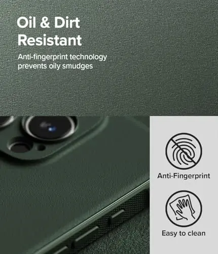 Ringke Onyx [Qo'lda yaxshi turadi] iPhone 16 Pro qurilmasi bilan mos keladigan, yog'li barmoq izlarini oldini oladigan anti-barmoq izi texnologiyasi, sirg'alib yurmaydigan yaxshilangan kavrash kamerasi uchun aniq yoriqlar - To'q yashil rang - 3
