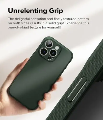 Ringke Onyx [Qo'lda yaxshi turadi] iPhone 16 Pro qurilmasi bilan mos keladigan, yog'li barmoq izlarini oldini oladigan anti-barmoq izi texnologiyasi, sirg'alib yurmaydigan yaxshilangan kavrash kamerasi uchun aniq yoriqlar - To'q yashil rang - 4
