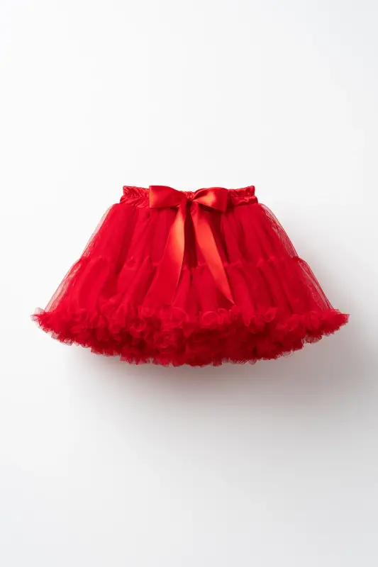 Rio Bow Detailed Lined Fluffy April 23 October 29 Republic Day Birthday Carnival Tutu Skirt-RED - BANAMIO