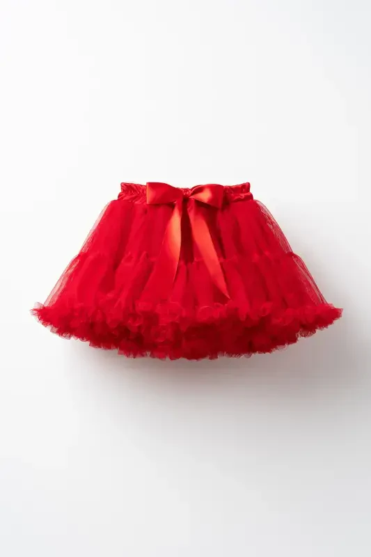 Rio Bow Detailed Lined Fluffy April 23 October 29 Republic Day Birthday Carnival Tutu Skirt-RED - 1