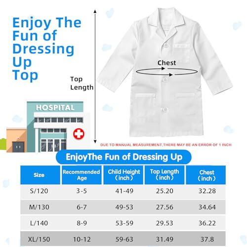 RioRand Çocuk Doktor Laboratuvar Kostümü Aksesuarlı Oğlan ve Kızlar İçin Rol Yapma Oyunu Hemşire Kostümü 3-12 Yaş (Beyaz, K-120 CM/3-5 Yaş) - 2