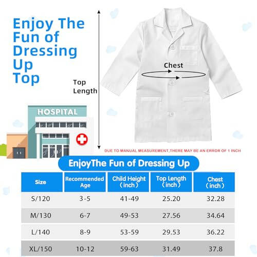RioRand Çocuk Doktor Laboratuvar Kostümü Aksesuarlı Oğlan ve Kızlar İçin Rol Yapma Oyunu Hemşire Kostümü 3-12 Yaş (Beyaz, K-120 CM/3-5 Yaş) - 2