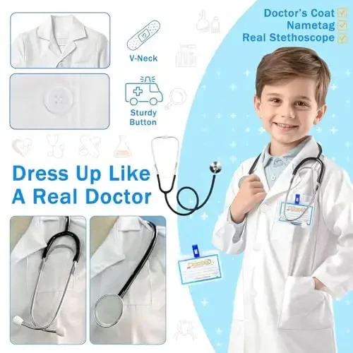 RioRand Kids' Doctor Lab Coat Costume with Accessories Role Play for Boys Girls Playset Nurse Costume Age 3-12 - 36 MONTHS - 12 YEARS (1)