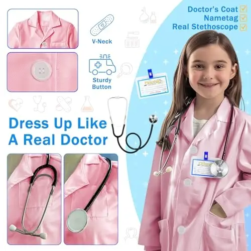 RioRand Kids' Doctor Lab Coat Costume with Accessories Role Play for Boys Girls Playset Nurse Costume Age 3-12 - 2