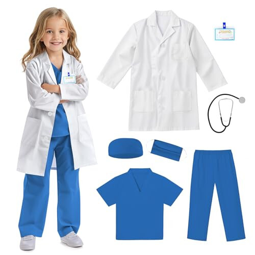 RioRand Doctor Costume for Kids With Stethoscope Lab Coat Career Day Costume Halloween Dress Up For Boys Girls 3-11 - 1