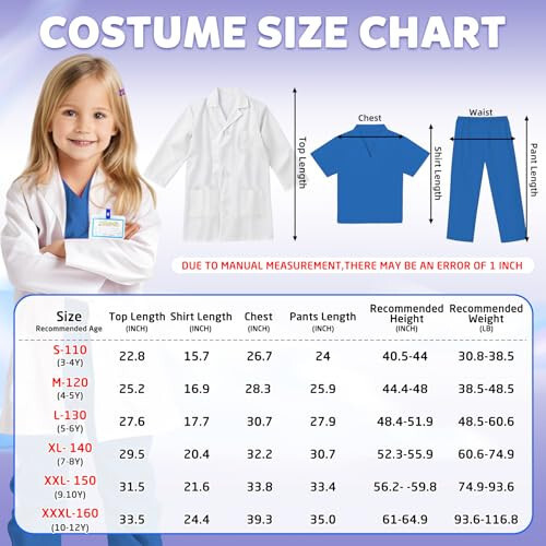 RioRand Doctor Costume for Kids With Stethoscope Lab Coat Career Day Costume Halloween Dress Up For Boys Girls 3-11 - 2