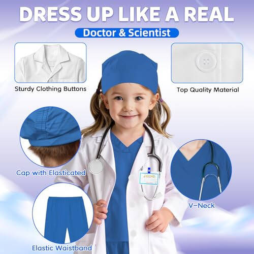 RioRand Doctor Costume for Kids With Stethoscope Lab Coat Career Day Costume Halloween Dress Up For Boys Girls 3-11 - 3