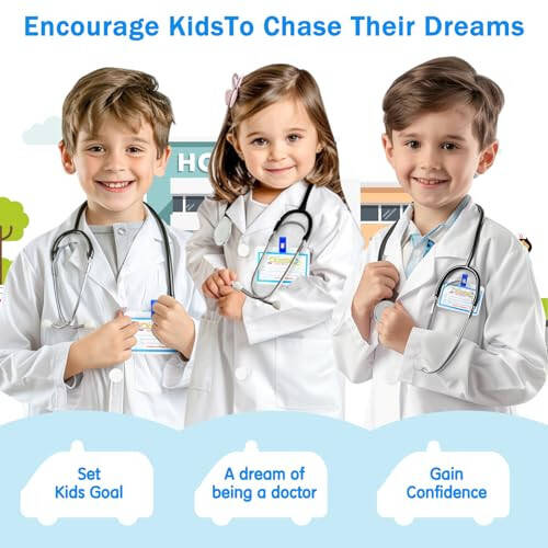 RioRand Kids' Doctor Lab Coat Costume with Accessories Role Play for Boys Girls Playset Nurse Costume Age 3-12 (White, S-120CM/3-5T) - 5