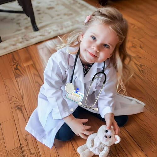 RioRand Kids' Doctor Lab Coat Costume with Accessories Role Play for Boys Girls Playset Nurse Costume Age 3-12 (White, S-120CM/3-5T) - 6