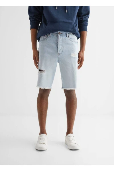 Ripped Bermuda Denim Shorts - 6