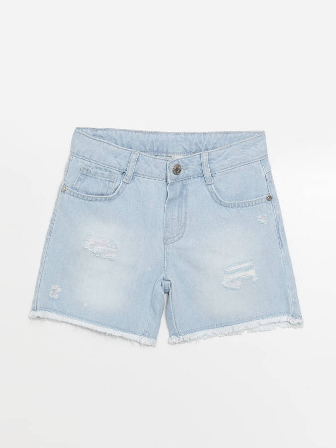 Ripped Detail Girls Jean Shorts - 4