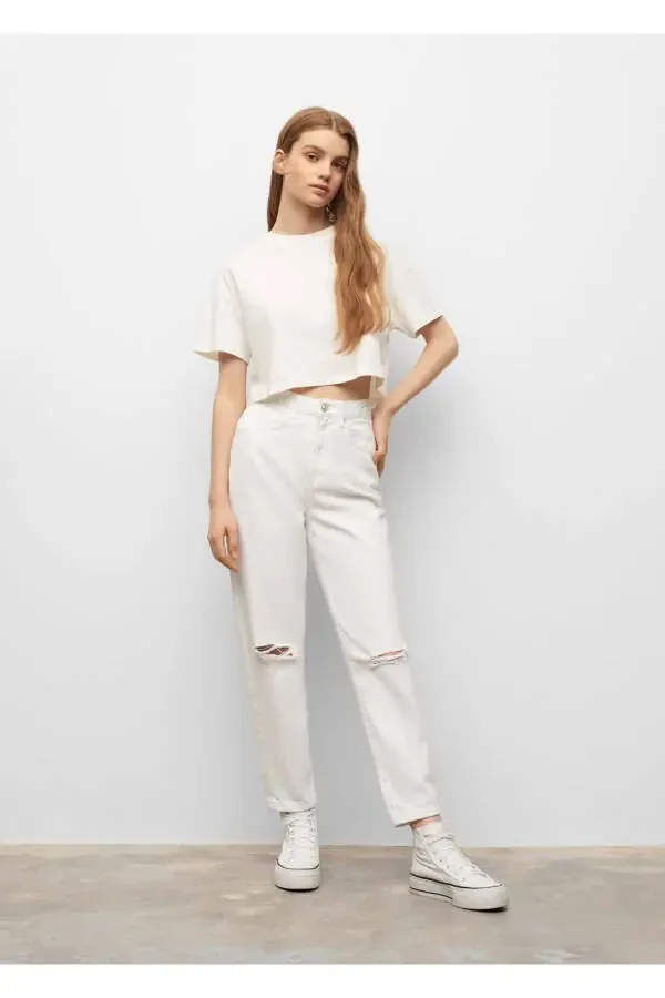 Ripped Detailed Straight Cut Jeans - 1