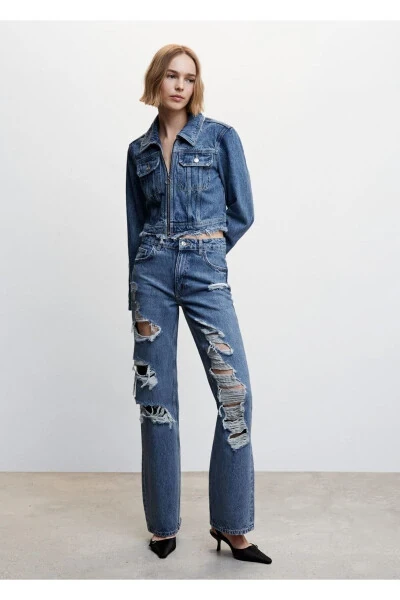Ripped High Waisted Straight Cut Jean - 2
