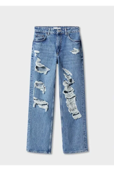 Ripped High Waisted Straight Cut Jean - 3