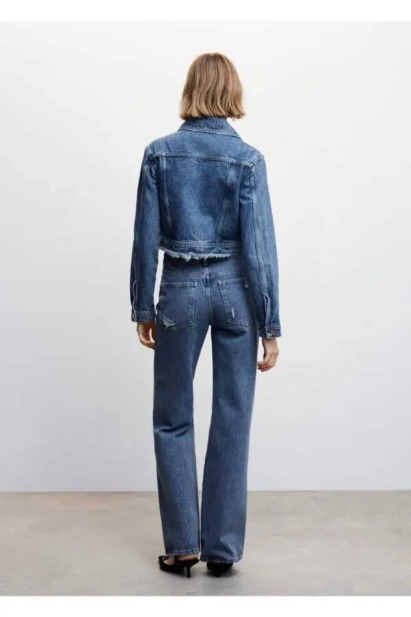 Ripped High Waisted Straight Cut Jean - 4