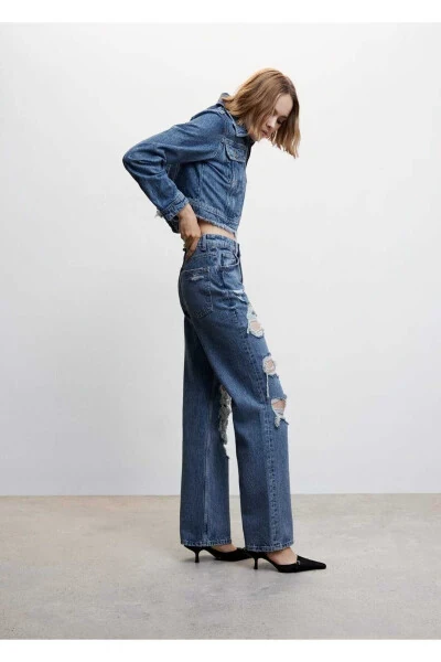 Ripped High Waisted Straight Cut Jean - 5