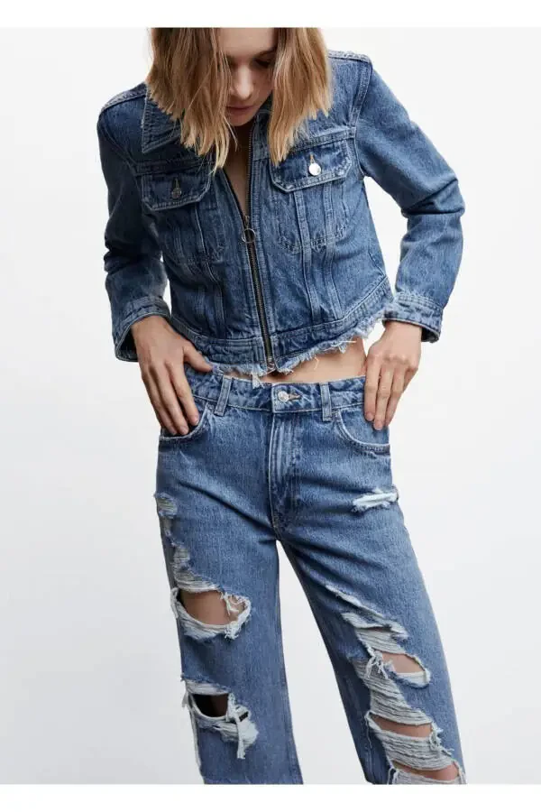 Ripped High Waisted Straight Cut Jean - 7