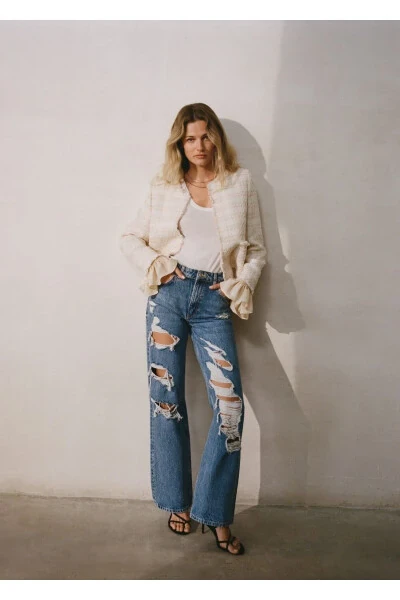 Ripped High Waisted Straight Cut Jean - 8