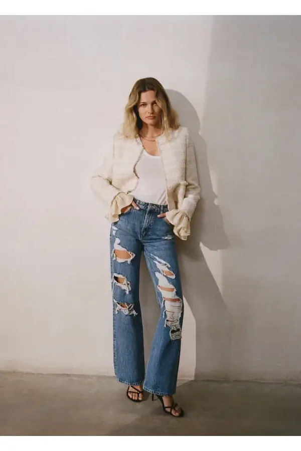 Ripped High Waisted Straight Cut Jean - 8