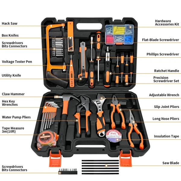 Rirool Household Hand Tool Set, 148 Piece Basic Hand Tool Kit with Durable Toolbox for Men Women, Complete Tool Set for Home Repairing and DIY Projects - RIROOL (1)