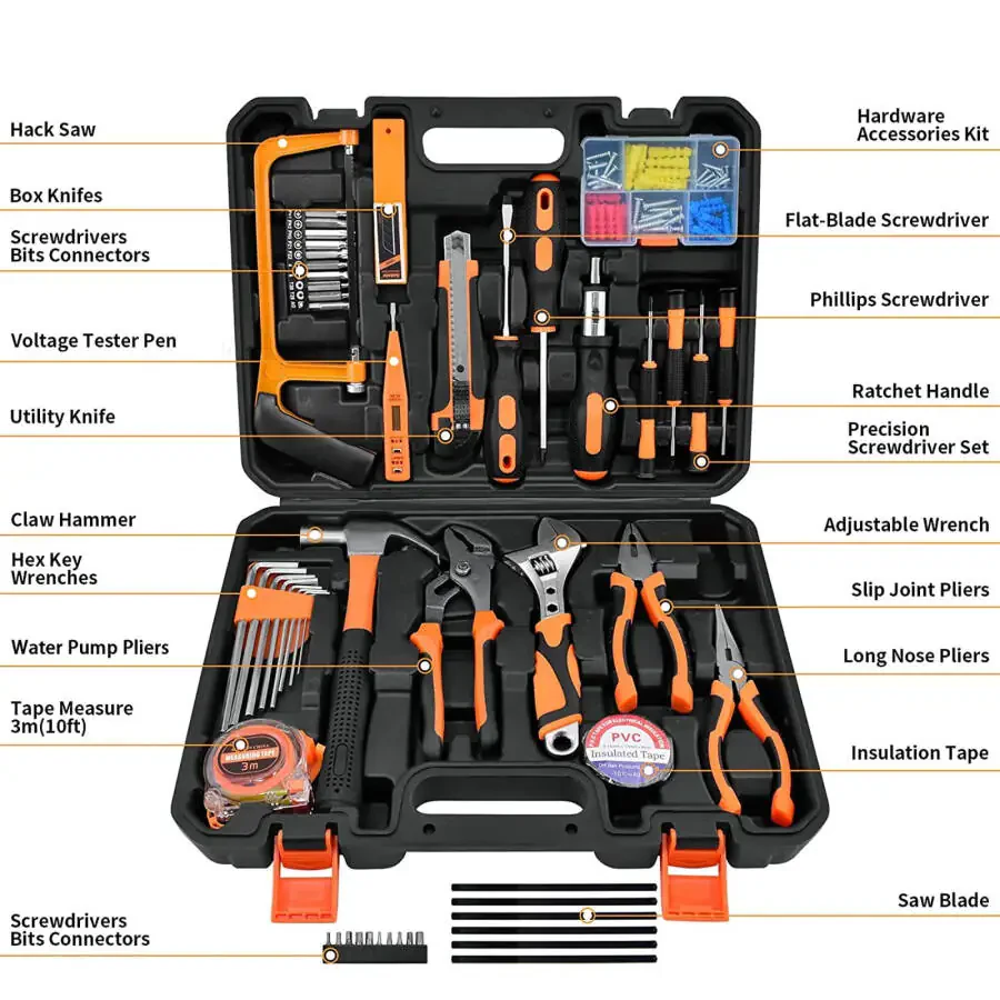 Rirool Household Hand Tool Set, 148 Piece Basic Hand Tool Kit with Durable Toolbox for Men Women, Complete Tool Set for Home Repairing and DIY Projects - 2