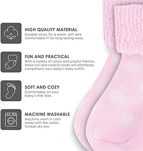 Rising Star Baby Socks for Boys & Baby Girl Infant Newborn Socks 0-6, 6-12 months - Thick Cotton Terry Cuff Socks - 44