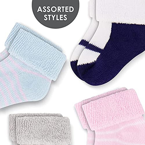 Rising Star Baby Socks for Boys & Baby Girl Infant Newborn Socks 0-6, 6-12 months - Thick Cotton Terry Cuff Socks - 46