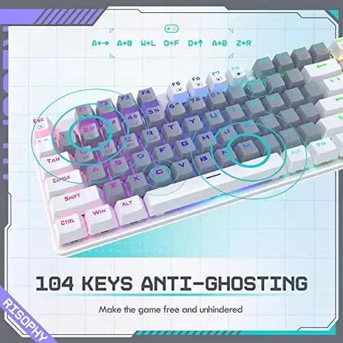 RisoPhy Wireless Mechanical Keyboard, Triple Mode 2.4G/USB-C/Bluetooth Gaming Keyboard, 104 Keys Programmable, Customize RGB Backlit, Red Switch, Bicolor PBT Keycaps, Rechargeable Wired for Laptop PC - 5