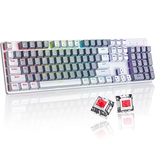 RisoPhy Wireless Mechanical Keyboard, Triple Mode 2.4G/USB-C/Bluetooth Gaming Keyboard, 104 Keys Programmable, Customize RGB Backlit, Red Switch, Bicolor PBT Keycaps, Rechargeable Wired for Laptop PC - 1
