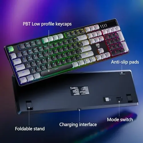 RisoPhy Wireless Gaming Keyboard, Low-Profile 2.4G/USB-C/Bluetooth Mechanical Keyboard with Smooth Red Switches, RGB Backlight/Software/Silent Ergonomic Keyboard for PC/Mac Gamer - 6