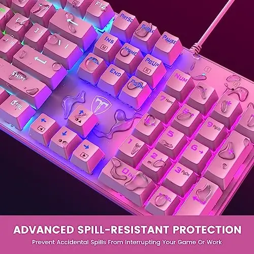 RisoPhy Mechanical Gaming Keyboard, RGB 104 Keys Ultra-Slim Backlit USB Wired Keyboard with Blue Switch, Durable ABS Keycap/Anti-Ghosting/Spill-Resistant Mechanical Keyboards for PC Mac Xbox Game,Pink - 6