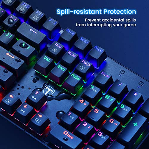 RisoPhy Mechanical Gaming Keyboard, RGB 104 Keys Ultra-Slim LED Backlit USB Wired Keyboard with Blue Switch, Durable Abs Keycaps/Anti-Ghosting/Spill-Resistant Computer Keyboard for PC Mac Xbox Gamer - 5