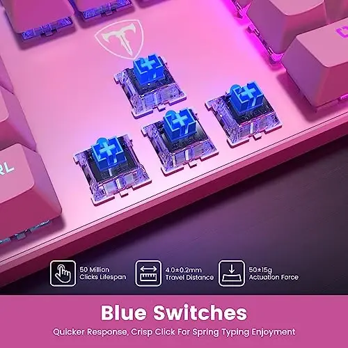 RisoPhy Mechanical Gaming Keyboard, RGB 104 Keys Ultra-Slim Backlit USB Wired Keyboard with Blue Switch, Durable ABS Keycap/Anti-Ghosting/Spill-Resistant Mechanical Keyboards for PC Mac Xbox Game,Pink - 3