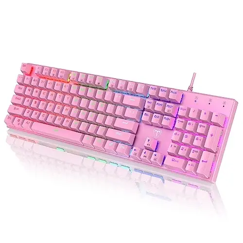 RisoPhy Mechanical Gaming Keyboard, RGB 104 Keys Ultra-Slim Backlit USB Wired Keyboard with Blue Switch, Durable ABS Keycap/Anti-Ghosting/Spill-Resistant Mechanical Keyboards for PC Mac Xbox Game,Pink - 1